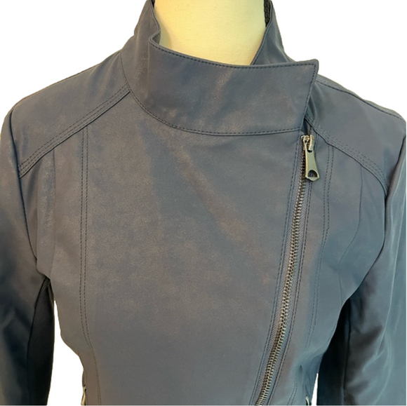 Marc New York Andrew Marc faux leather navy blue collared zip jacket NEW Size S - Picture 3 of 16